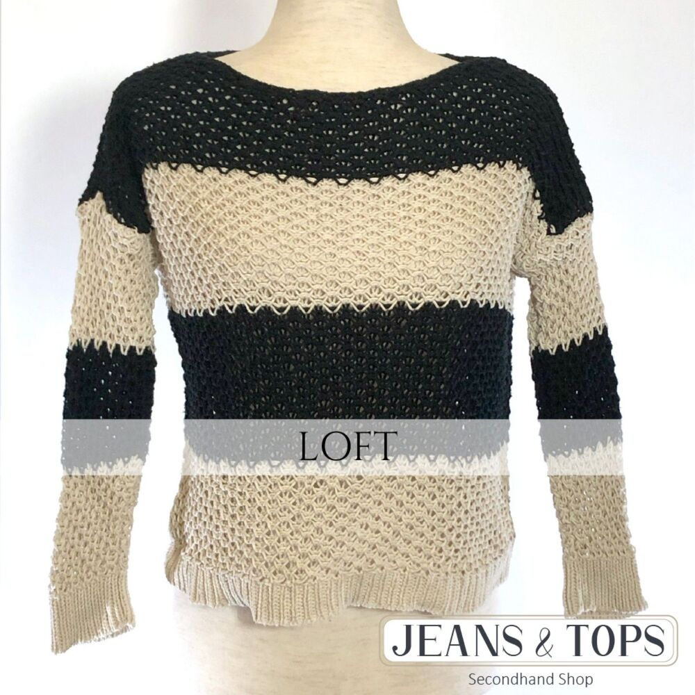 5/$25 LOFT Black Cream Stripe Pullover Sweater Women's XS